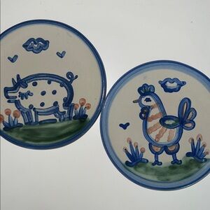[M.A. Hadley Pottery] Bread and Butter Pig and Chicken Plates